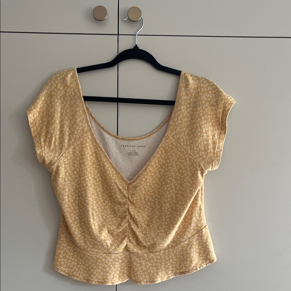 American Eagle Outfitters Tops - American Eagle Outfitters Mustard Floral Crop Top - L